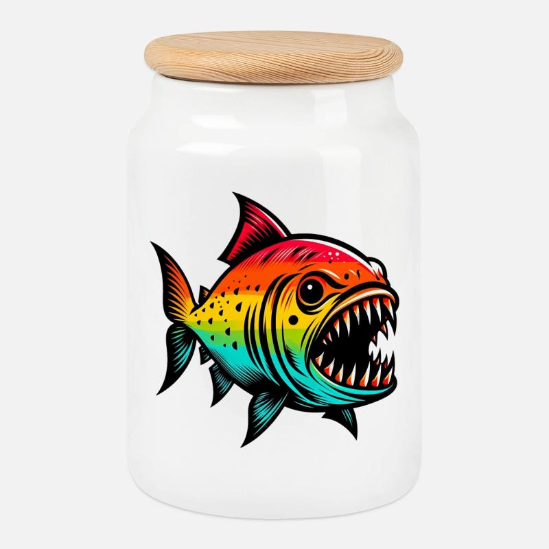 Piranha - Keksdose mit Holzdeckel - Weiß