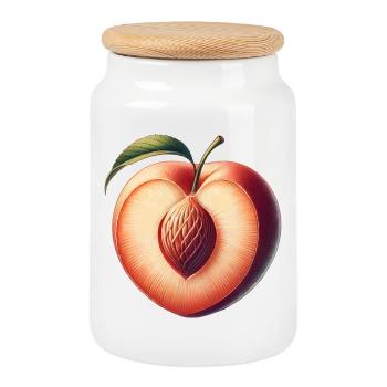 Peach in the shape of a heart: beauty of the fruit - Cookie Jar with Wooden Lid - white - Front