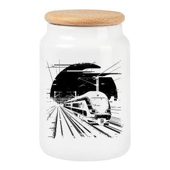Railway Sketch - Cookie Jar with Wooden Lid - white - Front