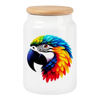 Parrot - Cookie Jar with Wooden Lid - white - Front