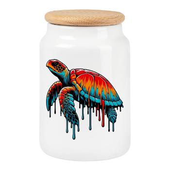 Tortue - Boîte à biscuits avec couvercle en bois - blanc - Devant