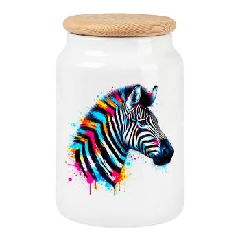Zèbre - Boîte à biscuits avec couvercle en bois - blanc - Devant