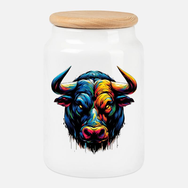 Stier - Keksdose mit Holzdeckel - Weiß