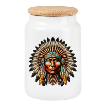 Amerikanisch, Indianer, Amerikaner - Keksdose mit Holzdeckel - Weiß - Vorne
