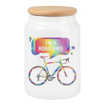 Vibrant Rainbow Road Bike Design - Cookie Jar with Wooden Lid - white - Front