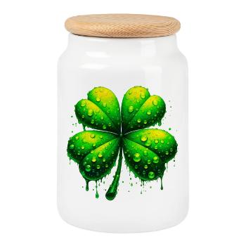 Four-leaf clover - Cookie Jar with Wooden Lid - white - Front