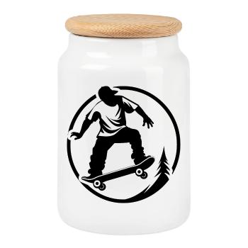 Graphismes de patineur - Boîte à biscuits avec couvercle en bois - blanc - Devant