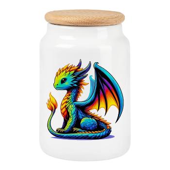 Drache - Keksdose mit Holzdeckel - Weiß - Vorne
