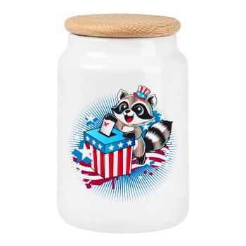Un raton laveur vote aux États-Unis - Boîte à biscuits avec couvercle en bois - blanc - Devant