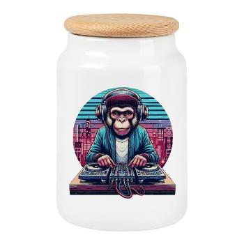DJ Singe Moine - Boîte à biscuits avec couvercle en bois - blanc - Devant