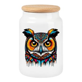 Owl - Cookie Jar with Wooden Lid - white - Front