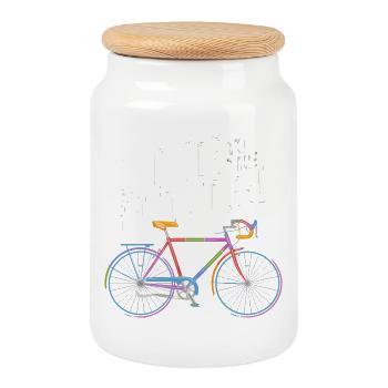 Futuristic Bicycle Design - Cookie Jar with Wooden Lid - white - Front