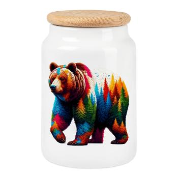 Bear - Cookie Jar with Wooden Lid - white - Front