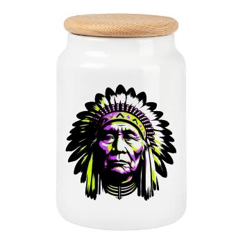 American Indian American - Cookie Jar with Wooden Lid - white - Front