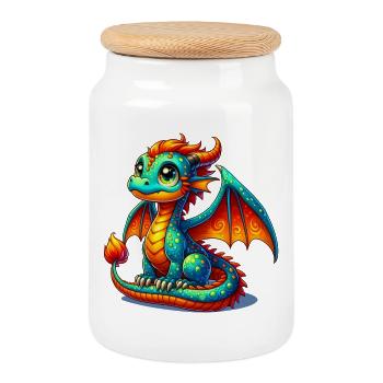 Dragon - Cookie Jar with Wooden Lid - white - Front