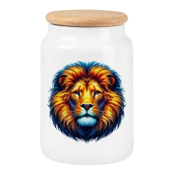 Lion - Cookie Jar with Wooden Lid - white - Front