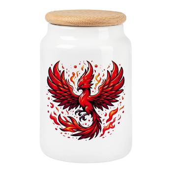 Phénix rouge - Boîte à biscuits avec couvercle en bois - blanc - Devant