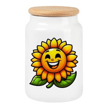 Sonnenblume - Keksdose mit Holzdeckel - Weiß - Vorne
