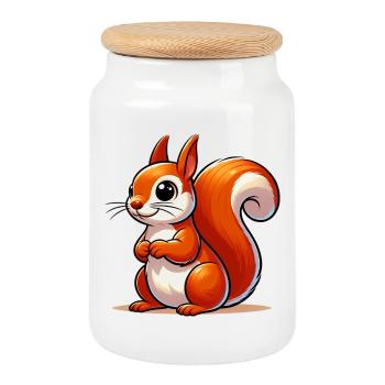 Squirrel - Cookie Jar with Wooden Lid - white - Front
