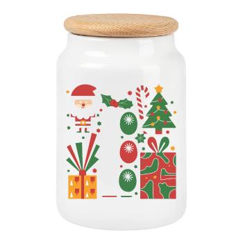 Festliches Weihnachts-Icon-Set für Bekleidung - Keksdose mit Holzdeckel - Weiß - Vorne
