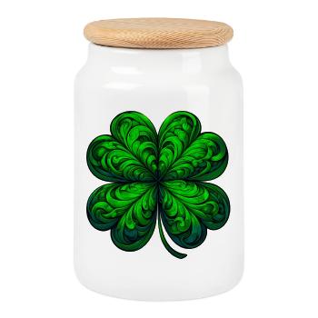 Four-leaf clover - Cookie Jar with Wooden Lid - white - Front