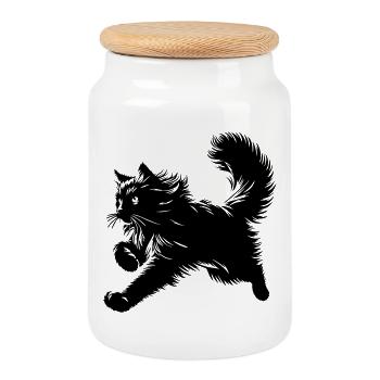 Norwegian Forest Cat - Cookie Jar with Wooden Lid - white - Front