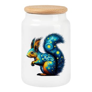 Squirrel - Cookie Jar with Wooden Lid - white - Front