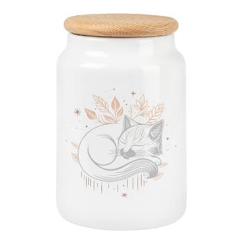 Chat endormi dans le feuillage - Nuit d’automne mystique - Boîte à biscuits avec couvercle en bois - blanc - Devant