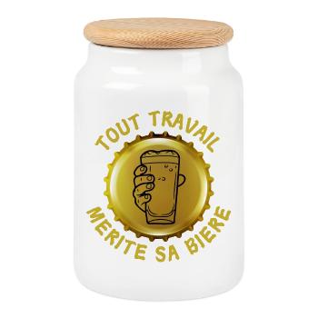 Tout travail mérite sa bière expression humour - Boîte à biscuits avec couvercle en bois - blanc - Devant