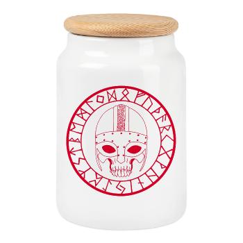 Viking Skull (Red) - Cookie Jar with Wooden Lid - white - Front