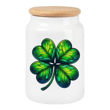 Four-leaf clover - Cookie Jar with Wooden Lid - white - Front