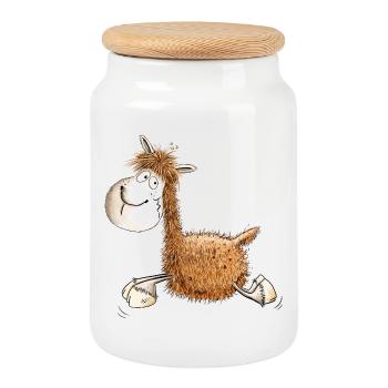 Funny llama for llama or alpaca friends - Cookie Jar with Wooden Lid - white - Front