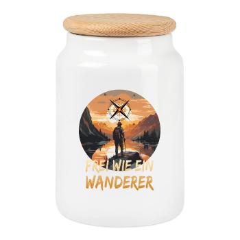 Frei wie ein Wanderer - Keksdose mit Holzdeckel - Weiß - Vorne