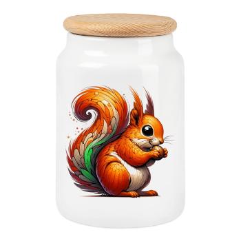 Squirrel - Cookie Jar with Wooden Lid - white - Front