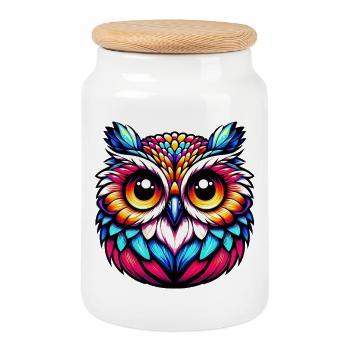 Owl - Cookie Jar with Wooden Lid - white - Front