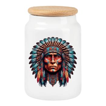 Amerikanisch, Indianer, Amerikaner - Keksdose mit Holzdeckel - Weiß - Vorne
