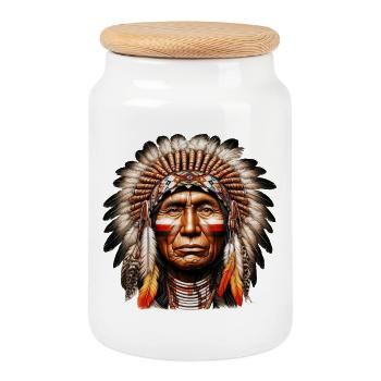 Amerikanisch, Indianer, Amerikaner - Keksdose mit Holzdeckel - Weiß - Vorne