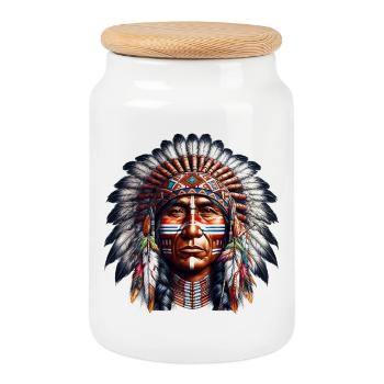 Amerikanisch, Indianer, Amerikaner - Keksdose mit Holzdeckel - Weiß - Vorne