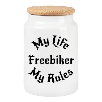 Ma vie, mes règles / Freebiker - Boîte à biscuits avec couvercle en bois - blanc - Devant