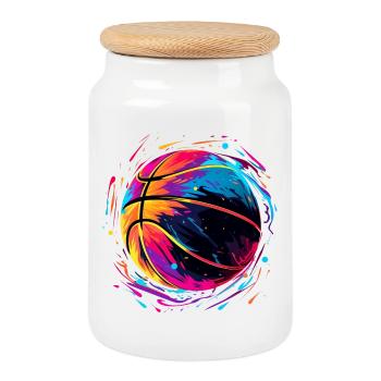 Basket-ball rétro Vaporwave - Boîte à biscuits avec couvercle en bois - blanc - Devant