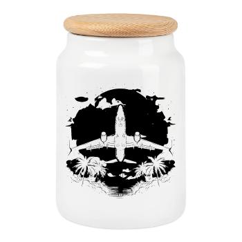Aircraft Graphics - Cookie Jar with Wooden Lid - white - Front