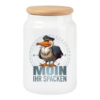 Moin ihr Spacken - Keksdose mit Holzdeckel - Weiß - Vorne