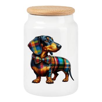 Basset - Cookie Jar with Wooden Lid - white - Front