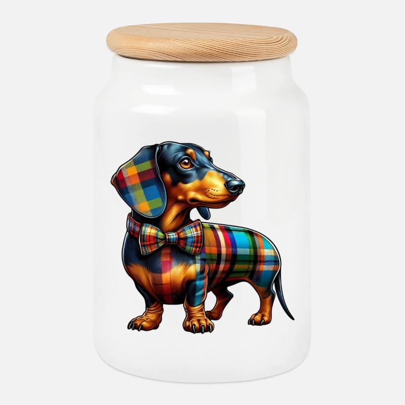 Dachshund - Keksdose mit Holzdeckel - Weiß