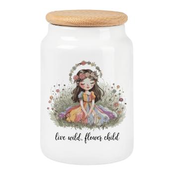 Live Wild, Flower Child - Cookie Jar with Wooden Lid - white - Front