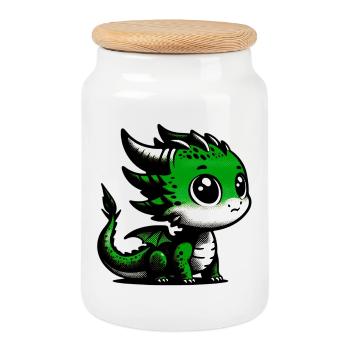 Dragon - Cookie Jar with Wooden Lid - white - Front