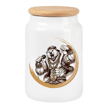 Cool Bear dans le style d’un rappeur – Urban Vibe pour vous - Boîte à biscuits avec couvercle en bois - blanc - Devant