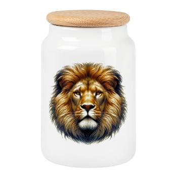 Lion - Boîte à biscuits avec couvercle en bois - blanc - Devant