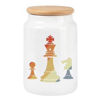 Vintage Chess Pieces - Cookie Jar with Wooden Lid - white - Front