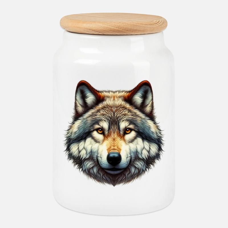 Wolf - Keksdose mit Holzdeckel - Weiß